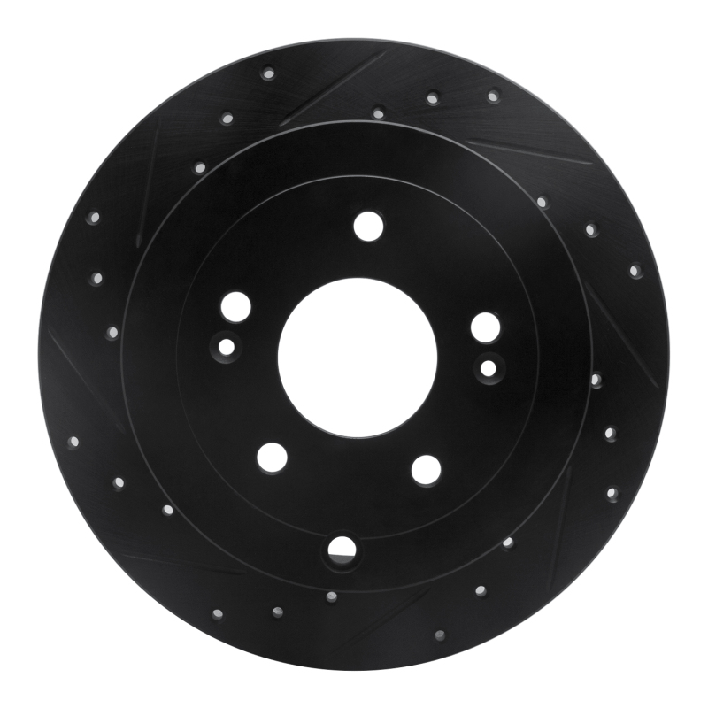 Hyundai Santa Fe Brake Rotor (1) - Rear Left - R1 Concepts - Drilled & Slotted - Black - `07-`09
